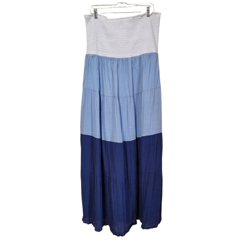 Venus Womens‎ Size 3X  Strapless Smocked Tiered Pull On Dress Colorblock Beach